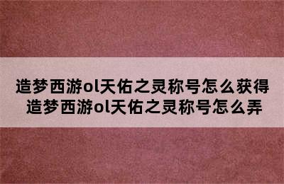 造梦西游ol天佑之灵称号怎么获得 造梦西游ol天佑之灵称号怎么弄